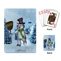 Funny Grimly Snowman In A Winter Landscape Playing Card by FantasyWorld7