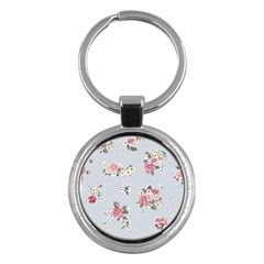 Floral Blue Key Chains (round)  by NouveauDesign