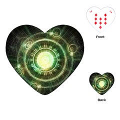 Green Chaos Clock, Steampunk Alchemy Fractal Mandala Playing Cards (heart)  by jayaprime