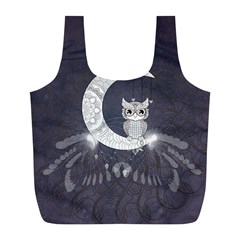 Mandala, Cute Owl On The Moon Full Print Recycle Bags (l)  by FantasyWorld7