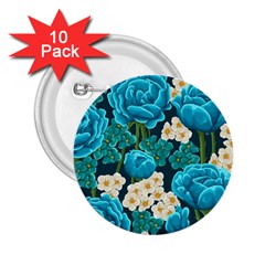 Light Blue Roses And Daisys 2 25  Buttons (10 Pack)  by allthingseveryone