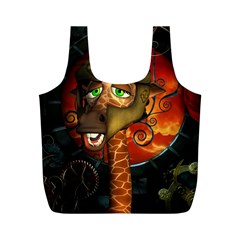 Funny Giraffe With Helmet Full Print Recycle Bags (m)  by FantasyWorld7