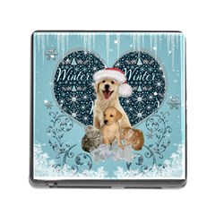 It s Winter And Christmas Time, Cute Kitten And Dogs Memory Card Reader (square) by FantasyWorld7