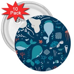 Cool Sea Life Pattern 3  Buttons (10 Pack)  by Bigfootshirtshop