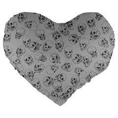 A Lot Of Skulls Grey Large 19  Premium Flano Heart Shape Cushions by jumpercat