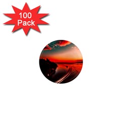 Sunset Dusk Boat Sea Ocean Water 1  Mini Magnets (100 Pack)  by BangZart