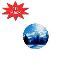 Ski Holidays Landscape Blue 1  Mini Buttons (10 Pack)  by BangZart