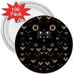 Merry Black Cat In The Night And A Mouse Involved Pop Art 3  Buttons (100 pack)  Front