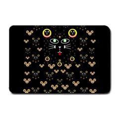 Merry Black Cat In The Night And A Mouse Involved Pop Art Small Doormat  by pepitasart