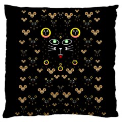 Merry Black Cat In The Night And A Mouse Involved Pop Art Large Flano Cushion Case (two Sides) by pepitasart