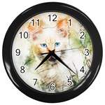Cat Animal Art Abstract Watercolor Wall Clocks (Black) Front