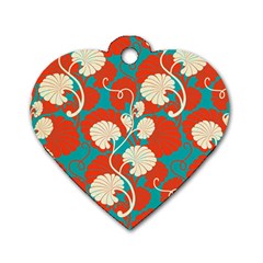 Floral Asian Vintage Pattern Dog Tag Heart (two Sides) by NouveauDesign
