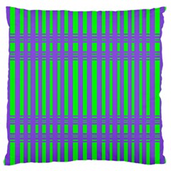 Bright Green Purple Stripes Pattern Large Flano Cushion Case (two Sides) by BrightVibesDesign