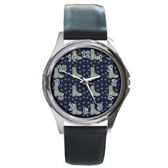 Blue Boots Round Metal Watch by snowwhitegirl