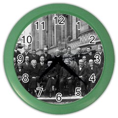 1927 Solvay Conference On Quantum Mechanics Color Wall Clocks by thearts
