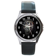 Jesuschrist Face Dark Poster Round Metal Watch by dflcprints