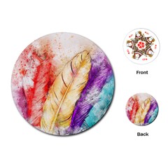 Feathers Bird Animal Art Abstract Playing Cards (round)  by Nexatart