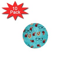 Vintage Glasses Blue 1  Mini Buttons (10 Pack)  by snowwhitegirl