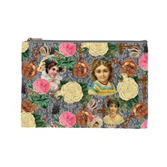Damask Religious Victorian Grey Cosmetic Bag (large)  by snowwhitegirl