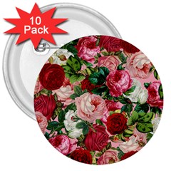 Rose Bushes 3  Buttons (10 Pack)  by snowwhitegirl
