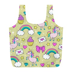 Cute Unicorn Pattern Full Print Recycle Bags (l)  by Valentinaart