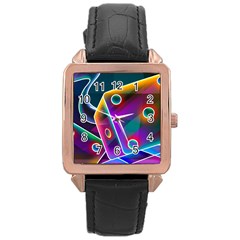 3d Cube Dice Neon Rose Gold Leather Watch  by Sapixe