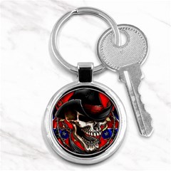 Confederate Flag Usa America United States Csa Civil War Rebel Dixie Military Poster Skull Key Chains (round)  by Sapixe