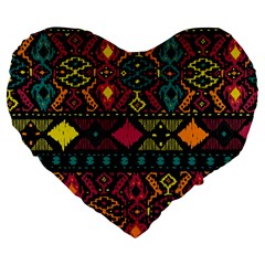 Ethnic Pattern Large 19  Premium Flano Heart Shape Cushions by Sapixe