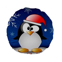 Happy Holidays Christmas Card With Penguin Standard 15  Premium Round Cushions by Sapixe