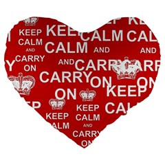 Keep Calm And Carry On Large 19  Premium Flano Heart Shape Cushions by Sapixe