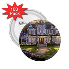 Landscape House River Bridge Swans Art Background 2 25  Buttons (100 Pack)  by Sapixe