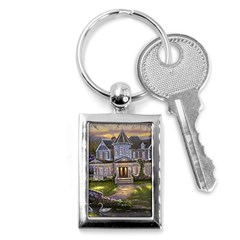 Landscape House River Bridge Swans Art Background Key Chains (rectangle)  by Sapixe