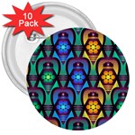 Pattern Background Bright Blue 3  Buttons (10 pack)  Front