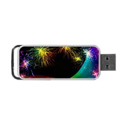 Rainbow Fireworks Celebration Colorful Abstract Portable Usb Flash (one Side) by Sapixe
