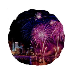 Singapore New Years Eve Holiday Fireworks City At Night Standard 15  Premium Round Cushions by Sapixe