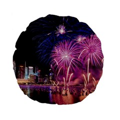 Singapore New Years Eve Holiday Fireworks City At Night Standard 15  Premium Flano Round Cushions by Sapixe