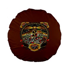 Tattoo Art Print Traditional Artwork Lighthouse Wave Standard 15  Premium Flano Round Cushions by Sapixe