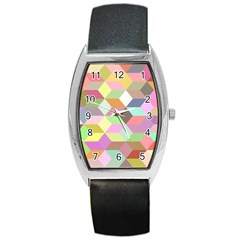 Mosaic Background Cube Pattern Barrel Style Metal Watch by Sapixe
