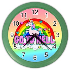 Go To Hell - Unicorn Color Wall Clocks by Valentinaart
