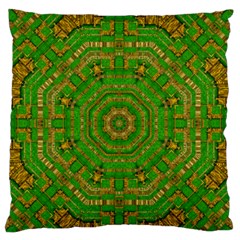 Wonderful Mandala Of Green And Golden Love Large Flano Cushion Case (one Side) by pepitasart