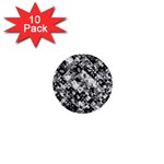 Black And White Patchwork Pattern 1  Mini Buttons (10 pack)  Front