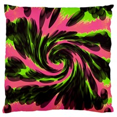 Swirl Black Pink Green Large Flano Cushion Case (two Sides) by BrightVibesDesign