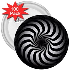 Art Optical Black White Hypnotic 3  Buttons (100 Pack)  by Sapixe