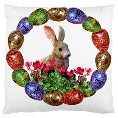Easter Eggs Rabbit Celebration Large Flano Cushion Case (one Side) by Sapixe