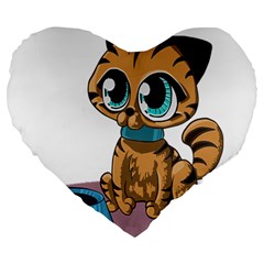 Kitty Cat Big Eyes Ears Animal Large 19  Premium Heart Shape Cushions by Sapixe