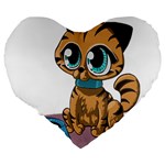 Kitty Cat Big Eyes Ears Animal Large 19  Premium Heart Shape Cushions Back