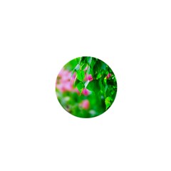 Green Birch Leaves, Pink Flowers 1  Mini Buttons by FunnyCow