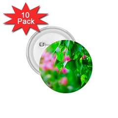 Green Birch Leaves, Pink Flowers 1 75  Buttons (10 Pack) by FunnyCow