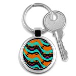 Blue orange black waves                                         Key Chain (Round) Front
