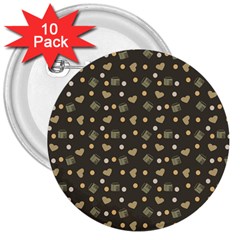 Charcoal Grey  Milk Hearts 3  Buttons (10 Pack)  by snowwhitegirl